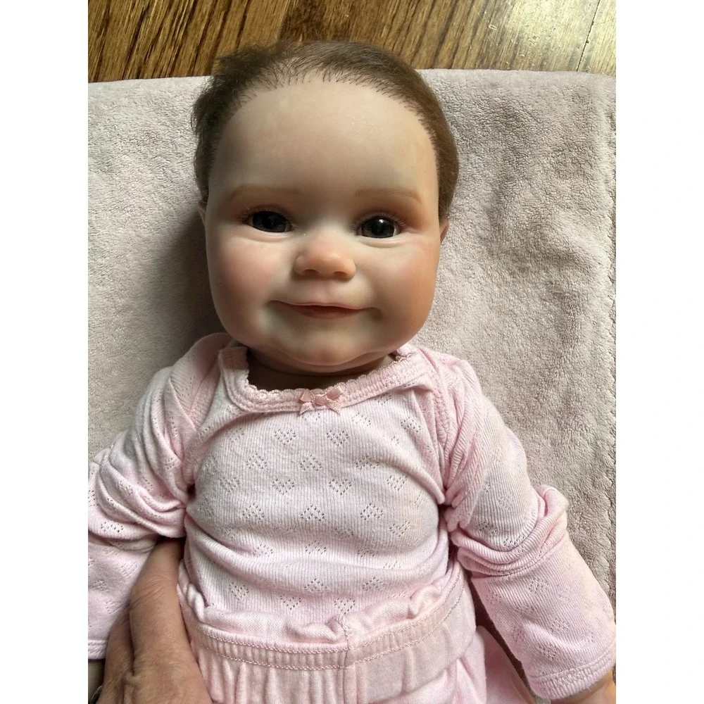 Reborn Baby Doll Vinyl Light Complexion Brown Straight Hair Pink Outfit RBG-18-1
